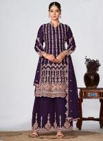 Heavy Premium Chinnon Violet Wedding Wear Embroidery Work Readymade Sharara Suit